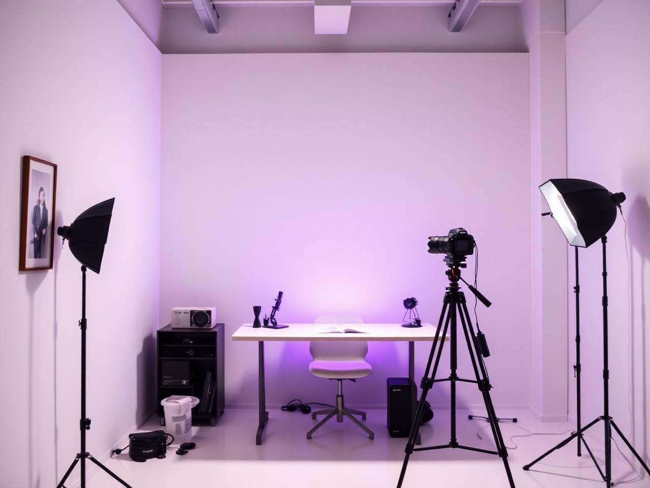 Minimal creator content studio with lighting equipment
